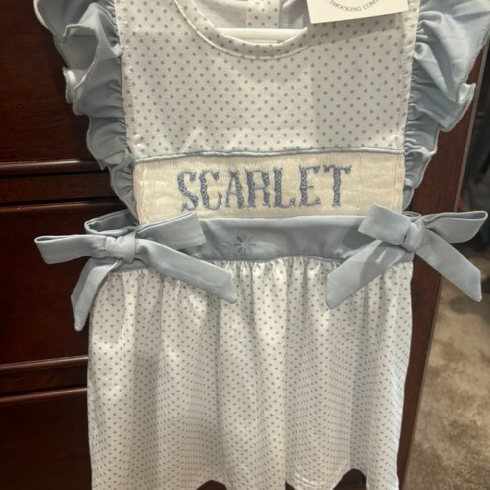 Blue and White Polka Dot Dress with Bows